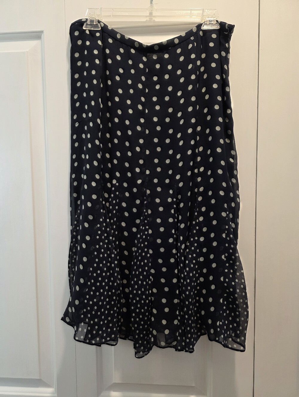 Charter Club Navy Blue Silk Chiffon With Lite Blue Pokka Dot A-Line Skirt.